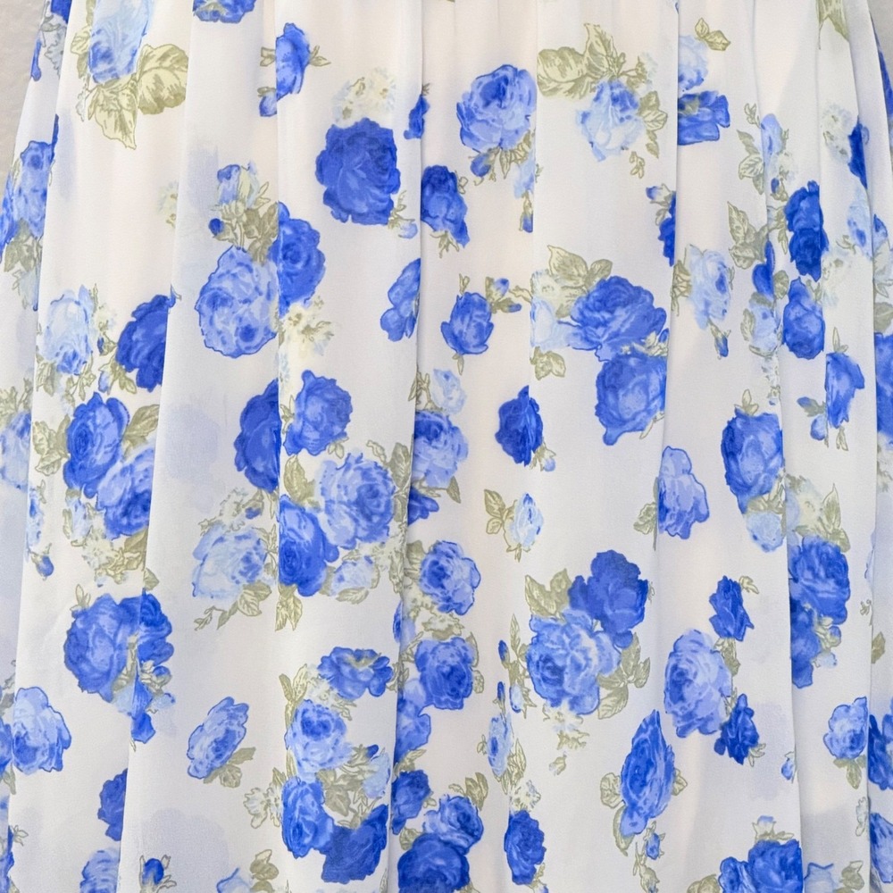 Forever 21 Mini Dress Chiffon White Blue Floral Romantic Coquette Soft Boho L - Picture 4 of 16